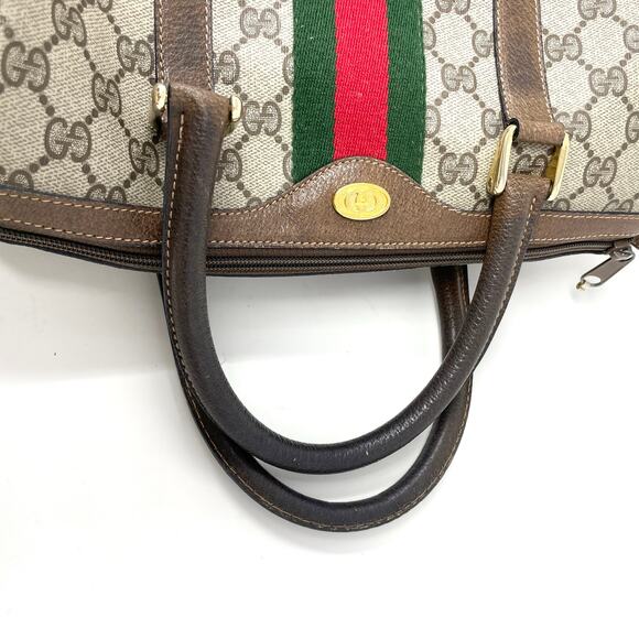 Gucci GG Supreme Monogram Web Vintage Boston Bag Canvas Leather Beige Brown - Picture 11 of 16